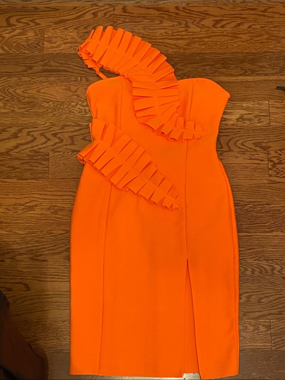 Orange One-Shoulder Ruffled Sheath Dress